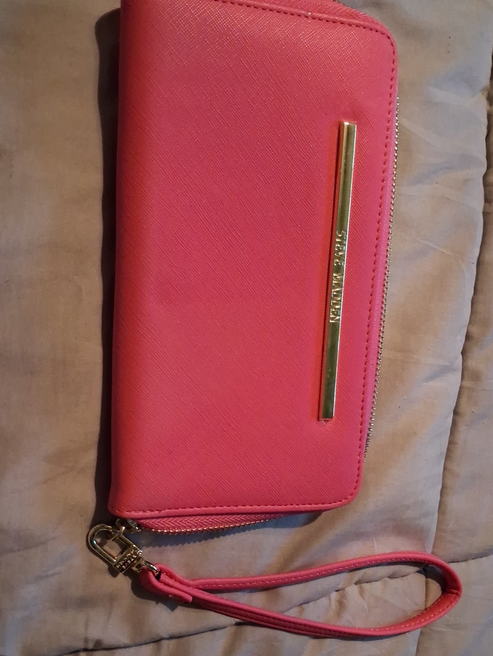 Steve Madden Coral Pink Zip Wristlet with Gold Accent